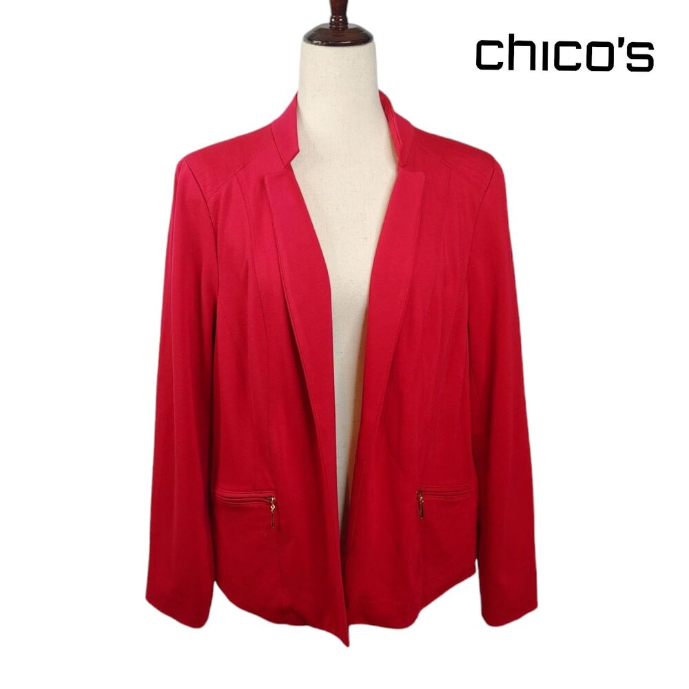 Chicos Women's Red Open Front Blazer With Zip Pockets Size 2 (Med/Lg)